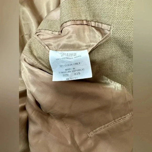 VINTAGE ANDREW FEZZA MEN'S 42S TAN BLAZER 3 BUTTON JACKET Checked - Picture 10 of 11